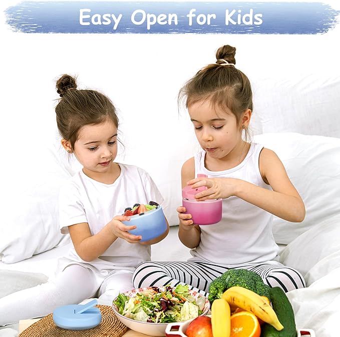 12oz Insulated Vacuum Food Jar with Buckle Lid Wide Mouth Soup Thermo for Hot Food Kids Leakproof Stainless Steel Lunch Container (Gradient Blue, 12OZ)-BubblyBeeBaby