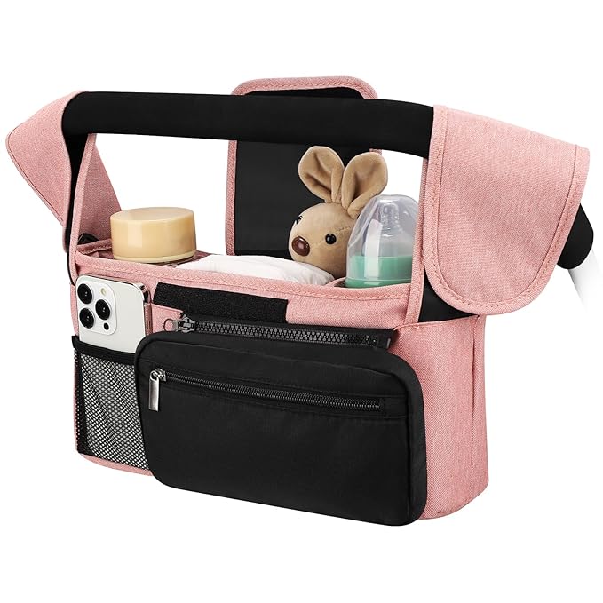 Accmor Universal Stroller Organizer with Insulated Cup Holder Detachable Phone Bag and Shoulder Strap,Stroller Bag Caddy Organizer Fits for Uppababy, Baby Jogger, Britax Strollers-BubblyBeeBaby