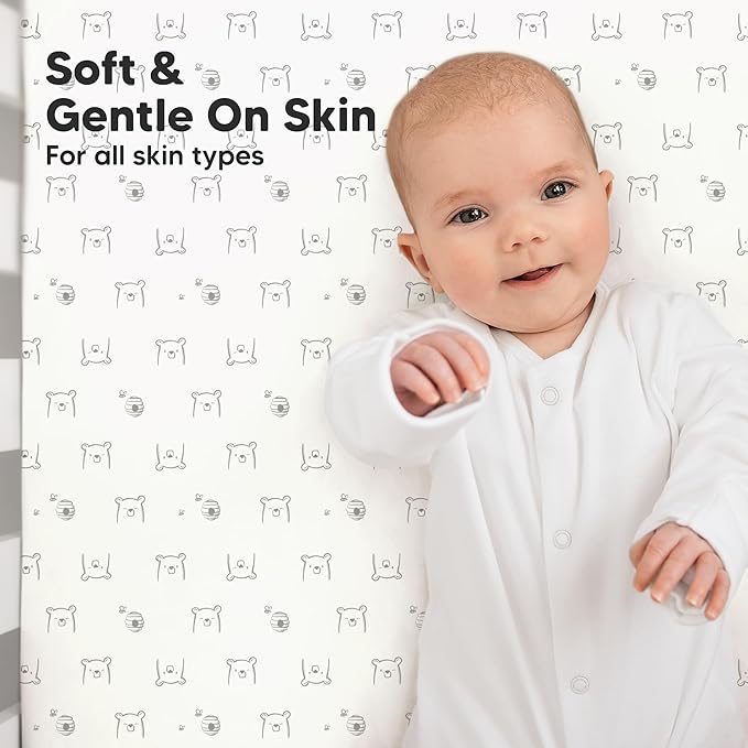 KeaBabies 2-Pack Organic Crib Sheets for Boys, Girls - 52x28 Fitted Crib Mattress Sheet Neutral, Breathable Jersey Cotton Cover for Baby Bed, Toddler Mattress, Soft & Cute Prints (Bumble Bear)-BubblyBeeBaby