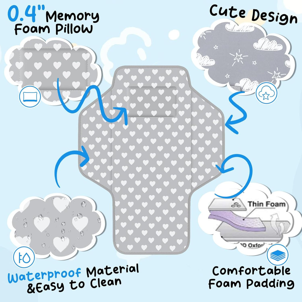 Baby Portable Changing Pad Travel - Waterproof Compact Diaper Changing Mat with Built-in Pillow - Lightweight & Foldable Changing Station, Newborn Shower Gifts