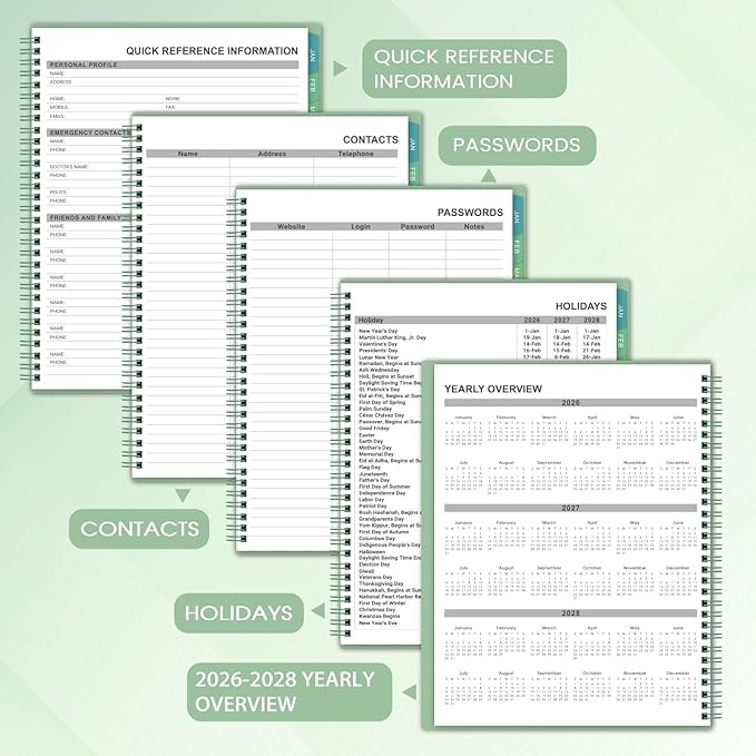 2026 Monthly Planner/Calendar - 2026 Planner, JAN 2026- DEC 2026, Planners with Colorful Tabs, Monthly Planners 2026 for Daily Organizing - Waterproof Cover (8" x10", Note Pages, Green)-BubblyBeeBaby