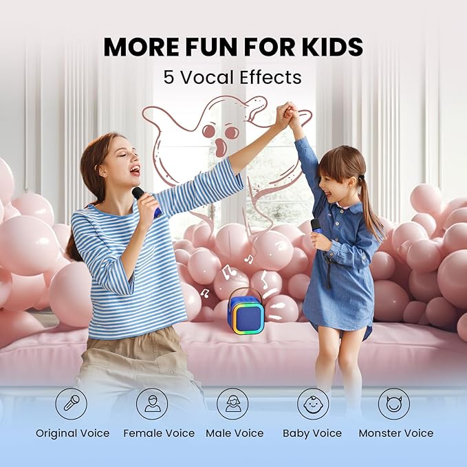 IROO Mini Karaoke Machine for Kids, 2025 TOP Toys Birthday Gifts Ideas for Girls Ages 4, 5, 6, 7, 8, 9, 10, 12+ Years Old, Portable Bluetooth Speaker with 2 Wireless Mics for Party Toddlers-BubblyBeeBaby