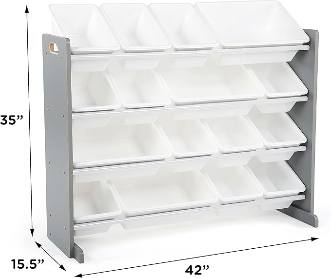 Humble Crew Supersized Toy Storage Organizer with 16 Removable Bins, Grey/White – Large Toy Storage for Toddlers Ideal for Kids' Rooms, Playrooms, and Nurseries - Modern Toy Bins for Kids-BubblyBeeBaby
