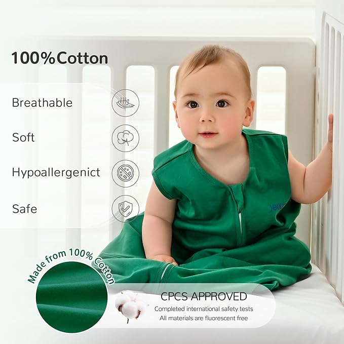 JELLYMONI Baby Sleep Sack 6-12 Months 100% Cotton Wearable Blanket, 0.5 TOG Soft Lightweight Toddler Sleeping Sack 3 Pack 2-Way Zipper Newborn Sleep Sacks-BubblyBeeBaby