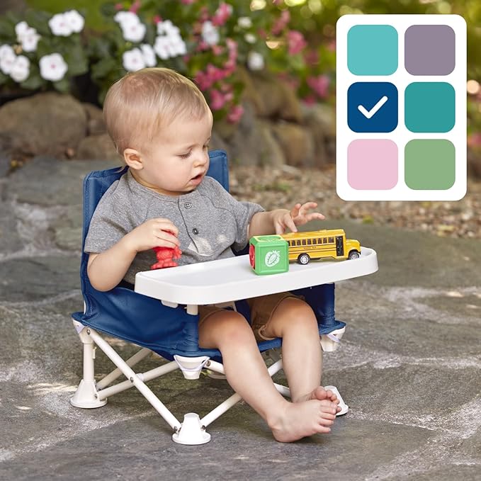 Hiccapop OmniBoost Travel Booster Seat with Tray for Baby | Folding Portable Baby Booster Seat for Dining Table, Camping, Beach, Grandma’s | Tip-Free Design Straps to Kitchen Chairs - Booster Chair-BubblyBeeBaby