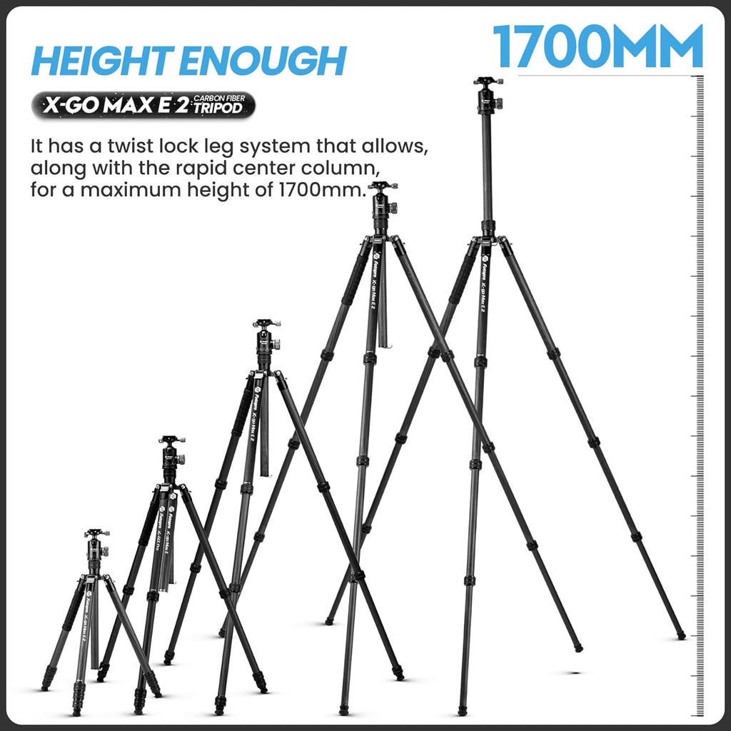 Fotopro 68" Carbon Fiber Travel Tripod, Heavy Duty Camera Tripod with Ball Head, Detachable Monopod with Quick Release Plate and Bag, Load up to 12KG/26lbs