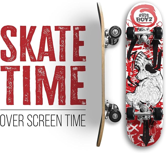 24 inch Rude Boyz Mini Cruiser Skateboard - Aluminium Trucks - Kids Skateboard Ages 5-8 Beginner - Skateboards for Kids-BubblyBeeBaby