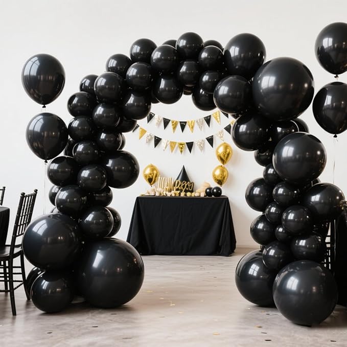 140pcs Metallic Black Round Balloons Different Sizes 18 12 10 5 Inch Latex Balloons for Arch Decoration Party Balloon Kit for Graduation Birthday Party Wedding Balloon Baby Shower Decoration-BubblyBeeBaby