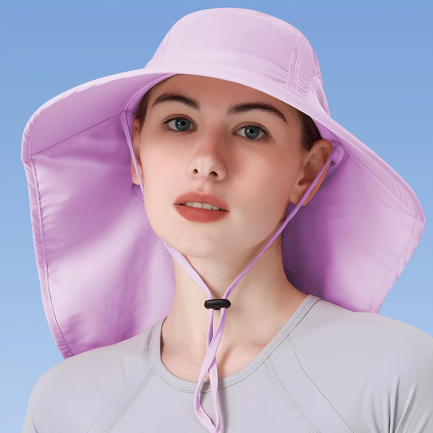 Womens Sun Hat UV Protection, Foldable Waterproof Wide Brim Bucket Hats with Neck Flap for Summer Beach Fishing Hiking