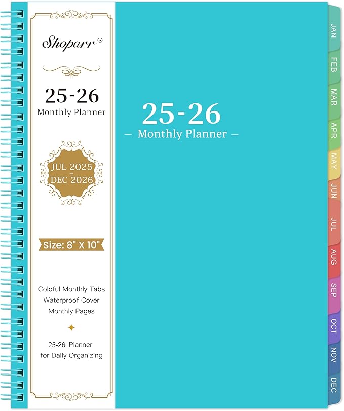 2026 Monthly Planner - JUL 2025 - DEC 2026, Academic Planner 2026, 18 Monthly Calendar with Colorful Tabs, Waterproof Cover (Blue, 8" x10", Notes)-BubblyBeeBaby