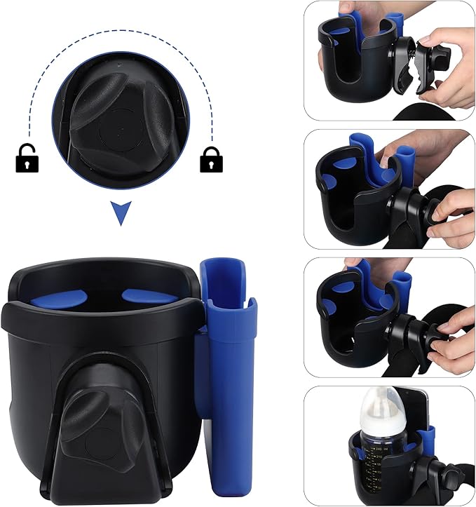 Accmor Stroller Cup Holder with Phone Holder, Bike Cup Holder, Universal Cup Holder for Uppababy Nuna Doona Strollers, 2-in-1 Cup Phone Holder for Stroller, Bike, Wheelchair, Walker, Scooter-BubblyBeeBaby