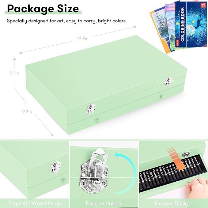 iBayam Art Supplies, 150-Pack Deluxe Wooden Art Set Crafts Drawing Painting Kit with 1 Coloring Book, 2 Sketch Pads, Creative Gift Box for Adults Artist Beginners Kids Girls Boys-BubblyBeeBaby