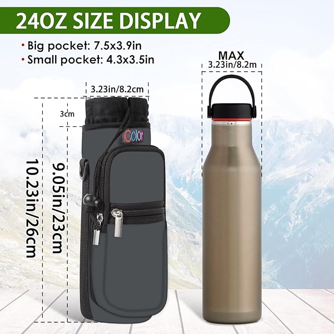 icolor Water Bottle Carrier Bag with Strap 25/32/40 oz Crossbody Bottle Holder with Phone Pocket Sling Sleeve Insulated Neoprene Water Bottle Pouch for Walking Travelling-BubblyBeeBaby