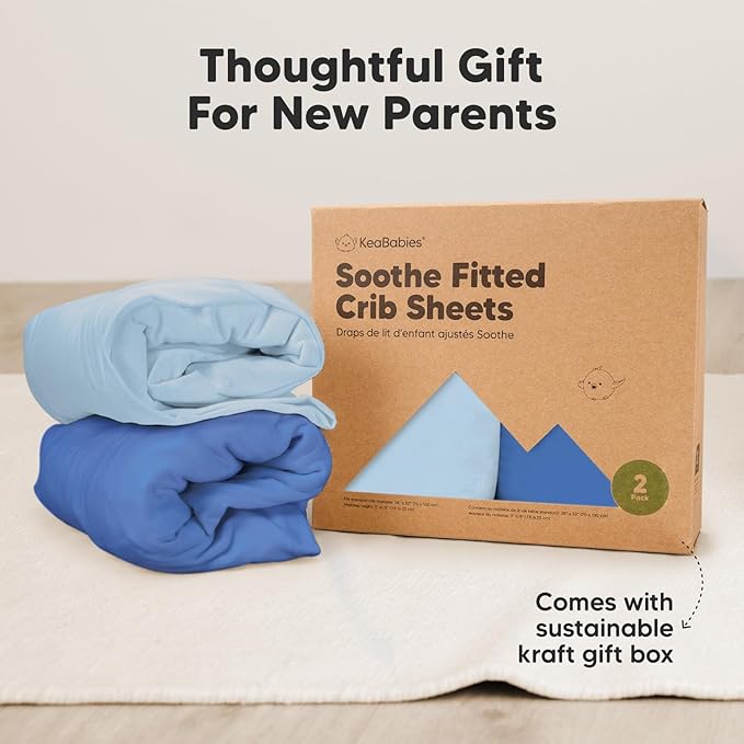 KeaBabies 2-Pack Organic Crib Sheets for Boys, Girls - 52x28 Fitted Crib Mattress Sheet Neutral, Breathable Jersey Cotton Cover for Baby Bed, Toddler Mattress, Soft & Cute Prints (Cornflower)-BubblyBeeBaby