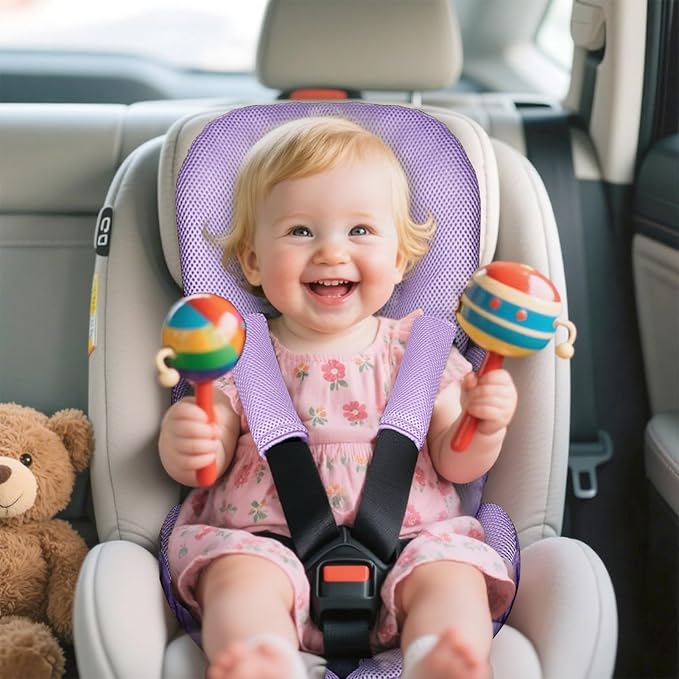 Infant Car Seat Insert for Newborn Girls Boys, Summer Mesh Baby Carseat Head Support with Strap Pads, Soft Reversible Baby Car Seat Insert Cushion Pad for Car Seat, Stroller, Bouncer, Swing, Purple-BubblyBeeBaby