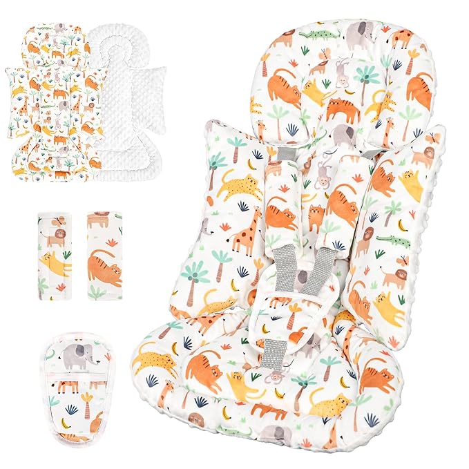 Infant Car Seat Insert, Soft Baby Car Seat Head & Body Support for Girl Boy, Reversible Newborn Preemie Carseat Insert Cushion with 3 Straps Pads Fits CarSeat, Stroller, Swing, Bouncer, Animals-BubblyBeeBaby