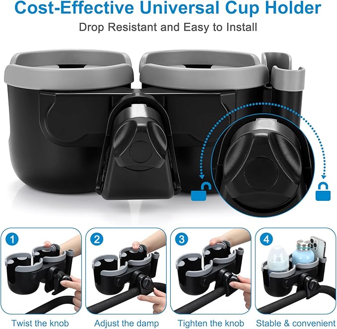 Accmor Stroller Cup Holder with Phone Holder, Bike Cup Holder, Universal Cup Holder for Uppababy Nuna Doona Strollers, 2-in-1 Cup Phone Holder for Stroller, Bike, Wheelchair, Walker, Scooter-BubblyBeeBaby