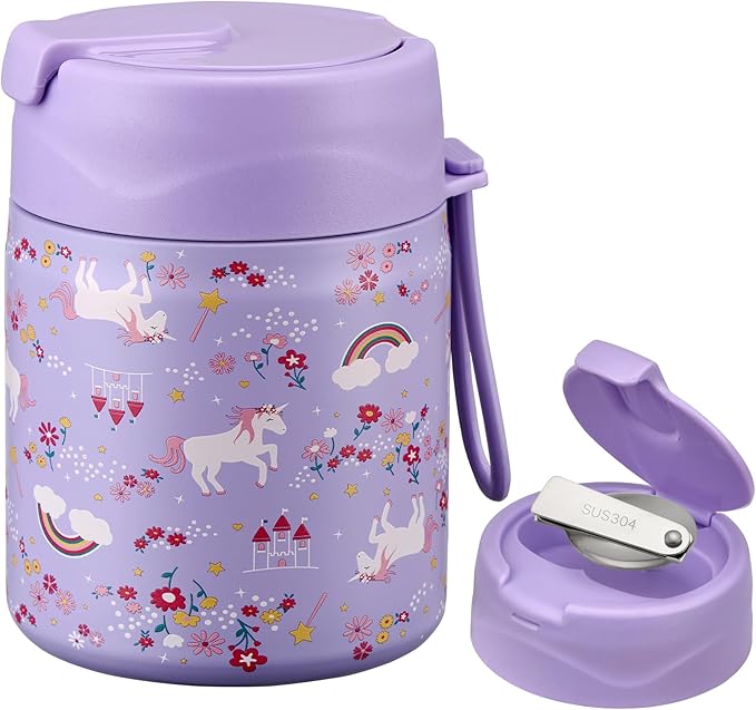 17oz Soup Thermo for Hot Food Kids,Insulated Food Jar with Spoon,Thermo Hot Food Lunch Container,Wide Mouth Leakproof Stainless Steel Lunch Box for School-Horse-BubblyBeeBaby