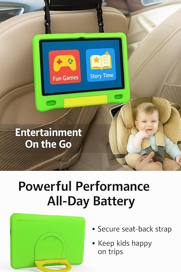 10.1 Inch Kids Tablet with Shockproof Case | Android 14, 64GB+8GB RAM, 12H Battery | Parental Control, Google Kids Space & Preloaded Educational Apps | WiFi 6, HD Display, Ages 3-12-BubblyBeeBaby