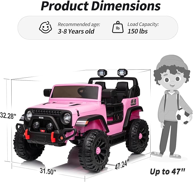 2 Seater Ride on Toy Car for Kids, 24V 4WD Ride-on Truck Kids Electric Car with Remote Control, 4x200W Motors - Light Pink-BubblyBeeBaby