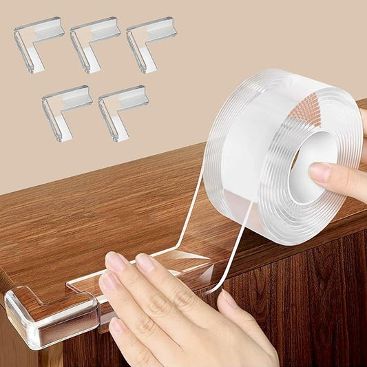 1.57 in x 16.4 FT,Edge Corner Protector Baby Proofing with 6 Corners,Soft Clear Furniture Table Corner Guard & Edge Safety Cabinet Door Bumper,Crib Bumpers,Wall Protector-BubblyBeeBaby