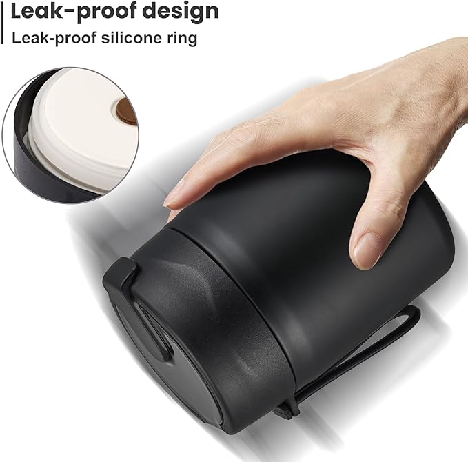 17oz Soup Thermo for Hot Food Kids,Insulated Food Jar with Spoon,Thermo Hot Food Lunch Container,Wide Mouth Leakproof Stainless Steel Lunch Box for School-Black-BubblyBeeBaby