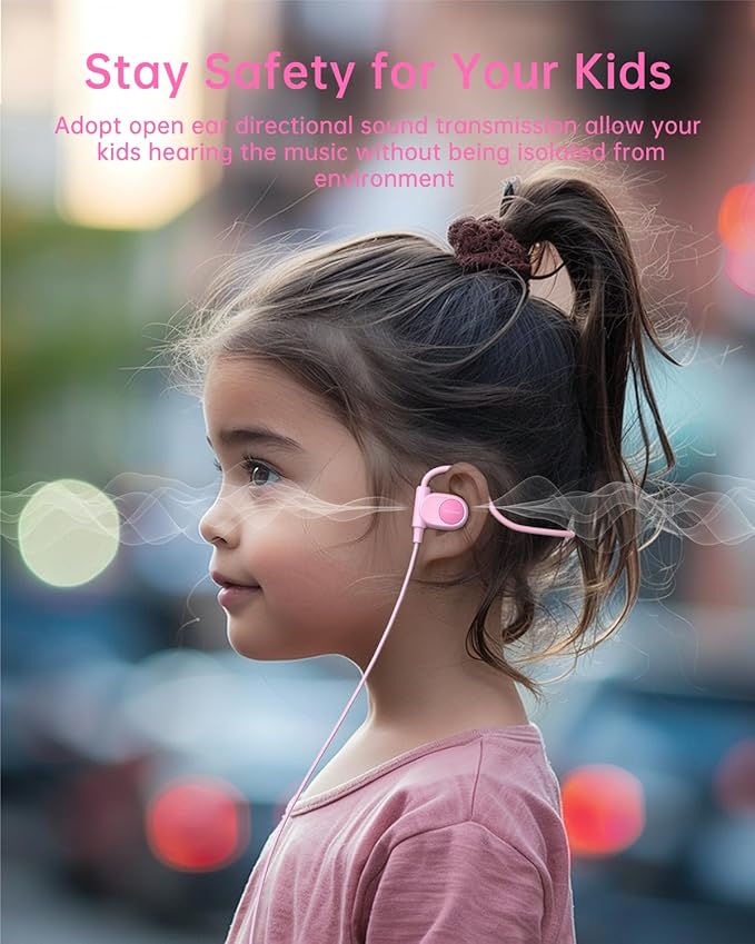 Kid Headphones for School, Air Conduction Open Ear Headphones, 3.5mm Jack Wired Cord, Ultra-Comfort, Ergonomic and Lightweight Design Perfect for School and Outdoor Activities-Pink-BubblyBeeBaby