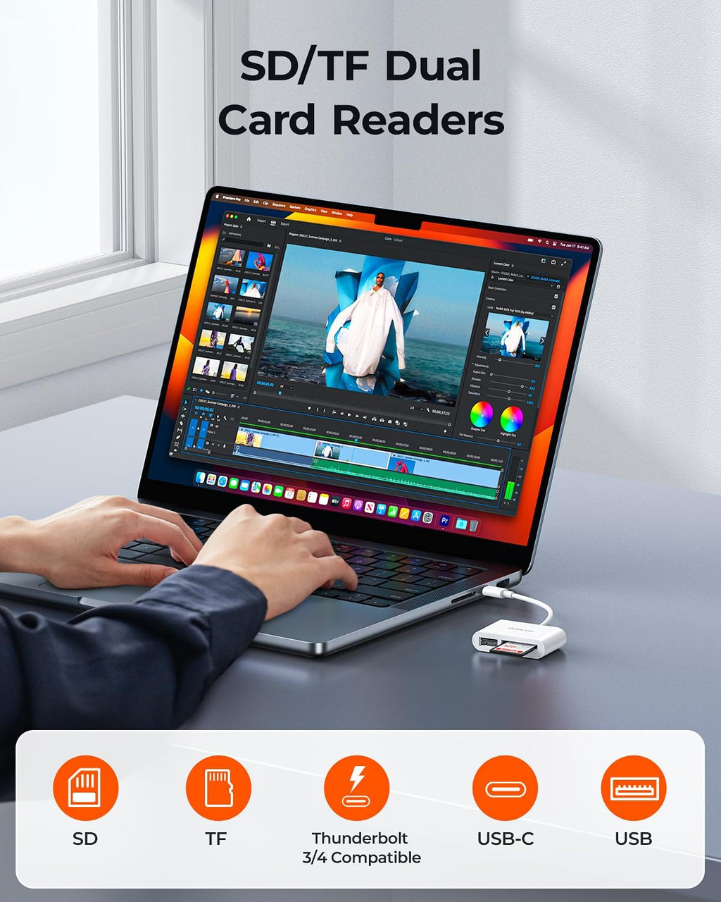 RayCue USB-C SD Card Reader - Type-C to SD/MicroSD Card Reader for iPhone 15/iPad/Mac/Laptop, iMac/iPad Pro/Air/Mini, MacBook Pro/Air, Galaxy