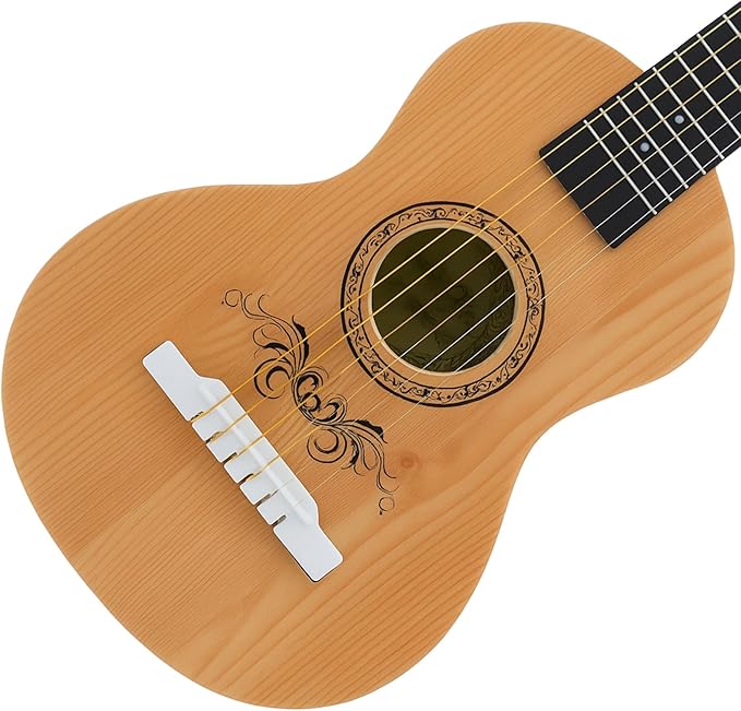 23" Acoustic Guitar, Kids 6 String Toy Guitar - Realistic Steel Strings - Beginner Practice First Musical Instrument for Children, Toddlers (Natural)-BubblyBeeBaby