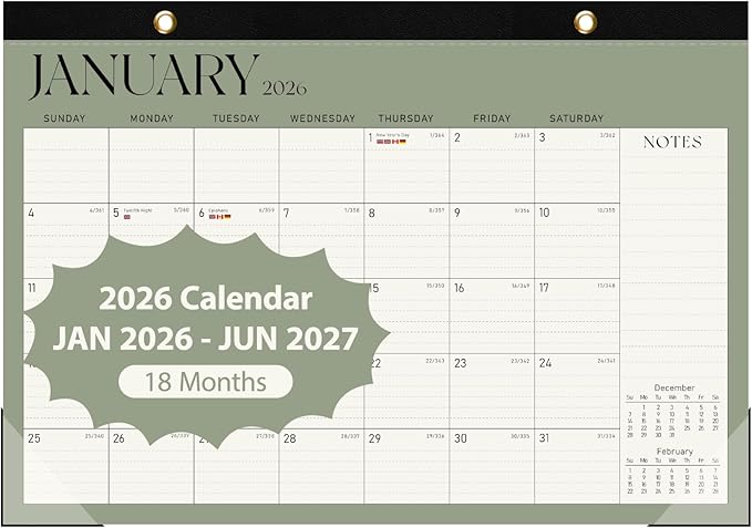 2026 Desk Calendar, Large Desktop/Wall Monthly Calendar (Jan. 2026 - Jun. 2027) 17'' x 12'' School Year Desk Planner for Teacher Family Office Supplies-BubblyBeeBaby