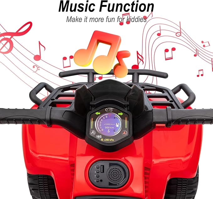 Kids ATV 4 Wheeler, 6V Ride-On Toy for Toddlers Boys & Girls with Music, Forward & Reverse - Red-BubblyBeeBaby