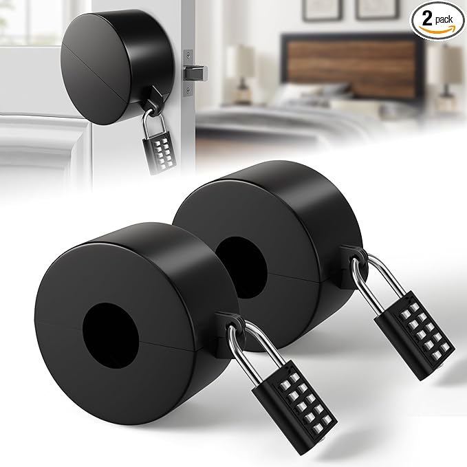 2 Pack Door Lockout Device, Child Proof Door Knob Covers with Combination Padlock, Door Handle Lock for Dementia Elderly Safety, Temporary Door Lock - Black-BubblyBeeBaby