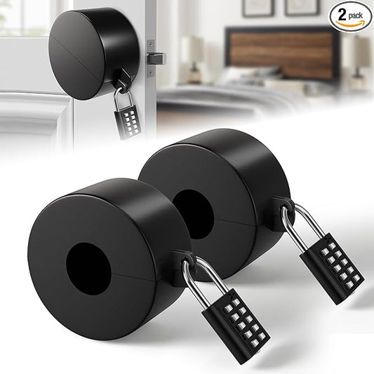 2 Pack Door Lockout Device, Child Proof Door Knob Covers with Combination Padlock, Door Handle Lock for Dementia Elderly Safety, Temporary Door Lock - Black-BubblyBeeBaby