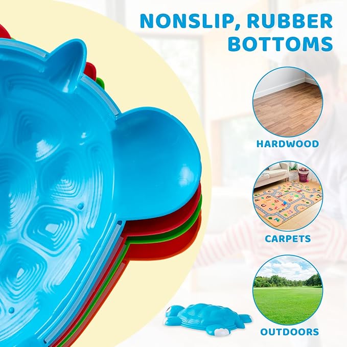 JOYIN Turtle Balance Stepping Stones, 6 Pcs Kids Turtle Jumping Stones Steps Stones Up to 265 Ibs, Toddler Obstacle Course Coordination Game Toys for Ages 3 Years and UP Indoor or Outdoor Play-BubblyBeeBaby