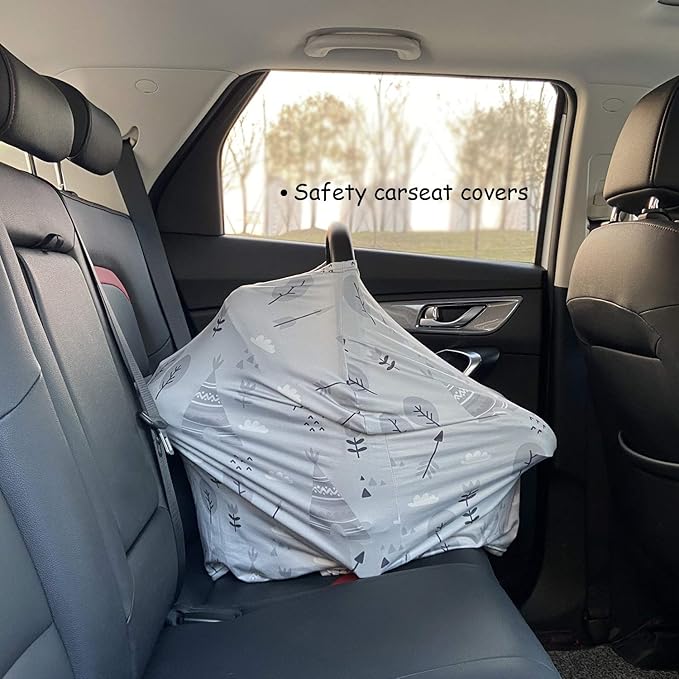 Multi-use Cover Carseat Canopy - Car Seat Covers for Babies, Breastfeeding Cover (Grey Grove)-BubblyBeeBaby