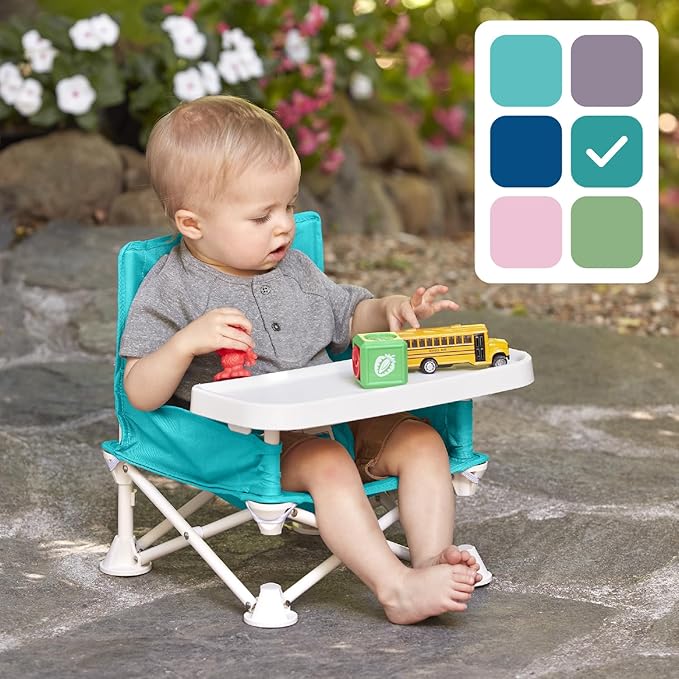 Hiccapop OmniBoost Travel Booster Seat with Tray for Baby | Folding Portable Baby Booster Seat for Dining Table, Camping, Beach, Grandma’s | Tip-Free Design Straps to Kitchen Chairs - Booster Chair-BubblyBeeBaby