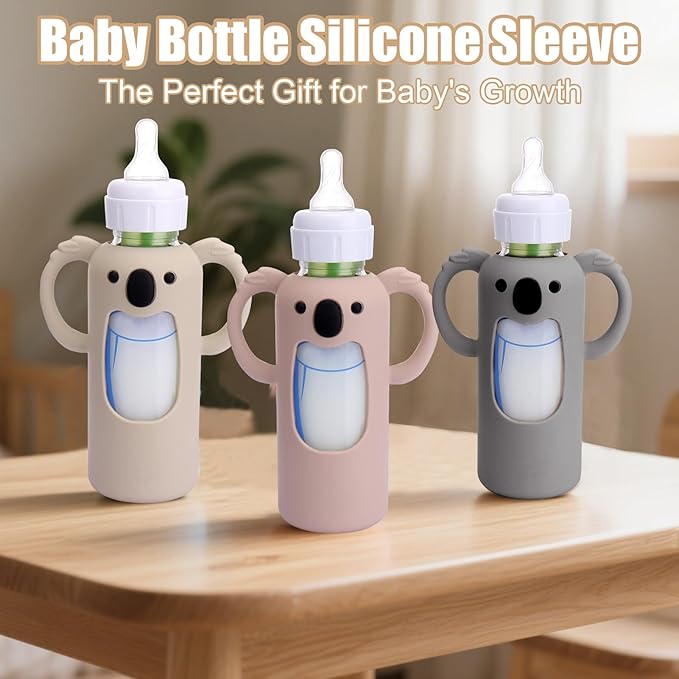 Mity rain 3 Pack Silicone Sleeves for Dr. Brown's Glass Bottles 8 OZ - Anti Breakage Baby Bottle Holder, Compatible with Dr. Brown's Glass Bottles for Babies with Handle-BubblyBeeBaby
