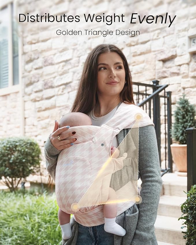 GROWNSY Baby Carrier Newborn to Toddler, Cozy Baby Wraps Carrier, Ergonomic Baby Carrier with Head Support, Tweed Pink-BubblyBeeBaby