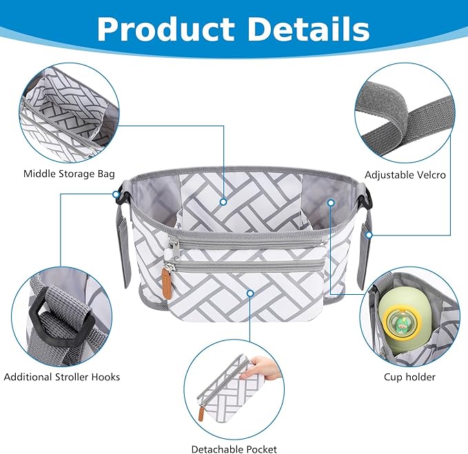 Accmor Universal Stroller Organizer with Detachable Phone Bag, Stroller Bag Caddy Organizer Stroller Accessories for Uppababy, Baby Jogger, Nuna, Doona, Britax Strollers-BubblyBeeBaby