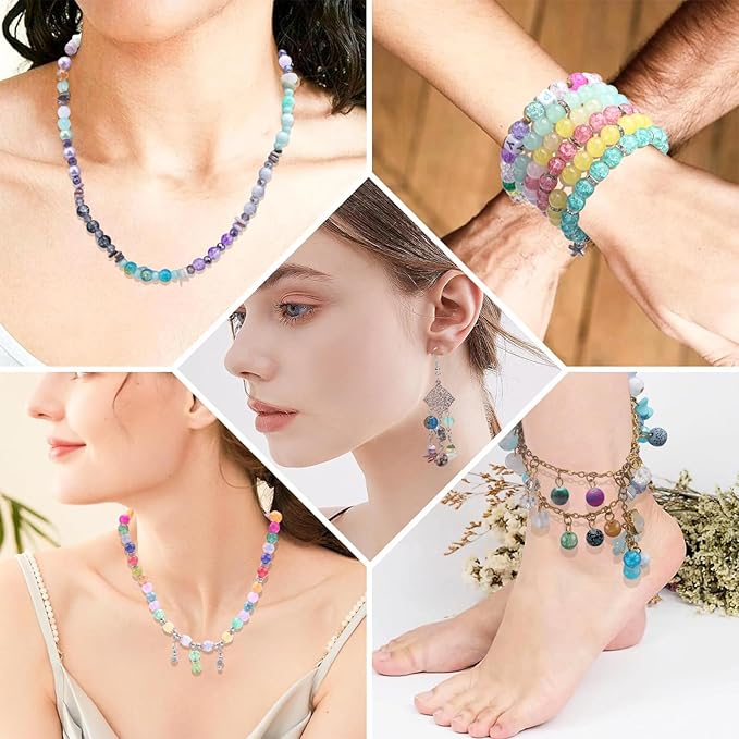 1100pcs 8mm Round Glass Beads for Jewelry Making, Bracelet Necklace Earring DIY Crafts Bulk Kit with Large Hole 83 Different Crystal Beads for Adults Jewelry Supplies-BubblyBeeBaby