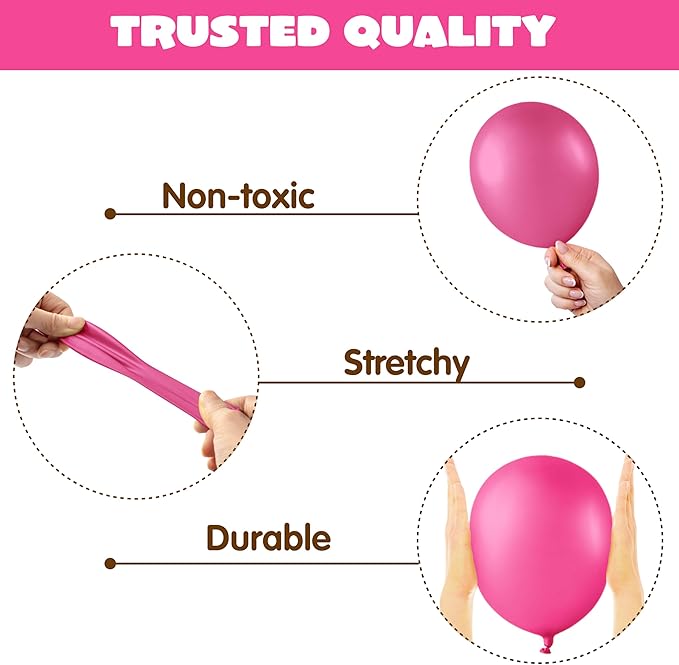JOYIN 150 Pcs Hot Pink Balloons, Different Sizes 18 12 10 5 Inch Hot Pink Latex Balloon Arch Kit with Instruction for Birthday Party Graduation Wedding Holiday Decoration-BubblyBeeBaby
