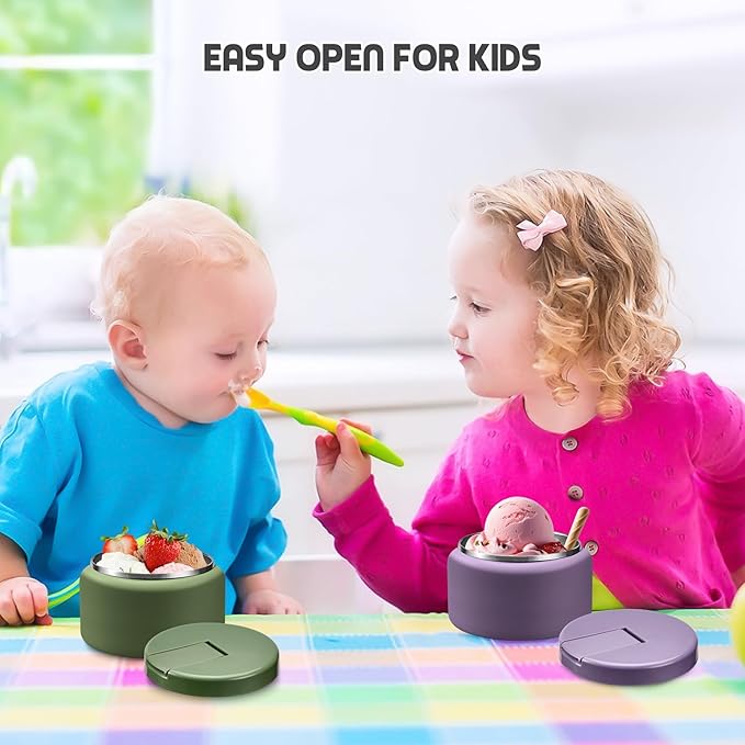 13.5oz Soup Thermo for Hot Food Kids with Buckle Lid Insulated Vacuum Food Jar Wide Mouth Leakproof Stainless Steel Lunch Container (Green)-BubblyBeeBaby