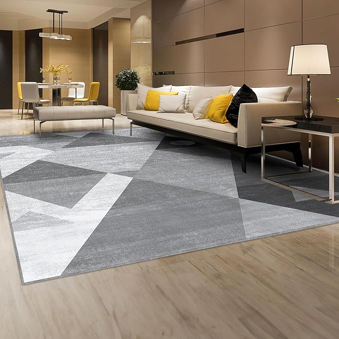 HOMFINE Washable Modern Area Rug - Geometric Style 8x10 Rugs for Living Room, Bedroom, Machine Washable Rug Soft Non Slip Non Shedding Area Rug - Grey, 8'x10'-BubblyBeeBaby