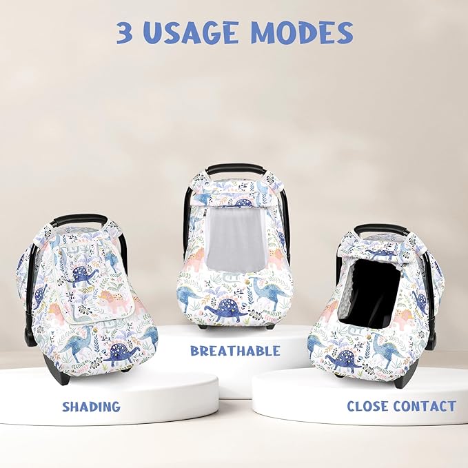 Pea Pod Car Seat Cover Baby Boy, Infant Car Seat Canopy Covers for Newborn with 2 Layers Windows of Breathable Mesh Fabric, Lightweight Polyester/Soft Minky Dot Backing-BubblyBeeBaby