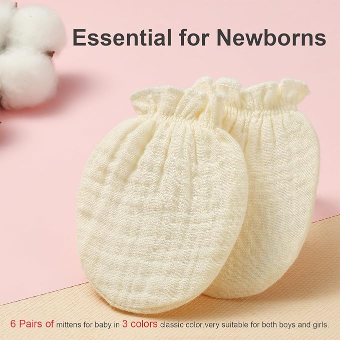Newborn Mittens No Scratch 100% Cotton Mitts Boy Girl baby mittens 0-6 months 6 Pack-BubblyBeeBaby