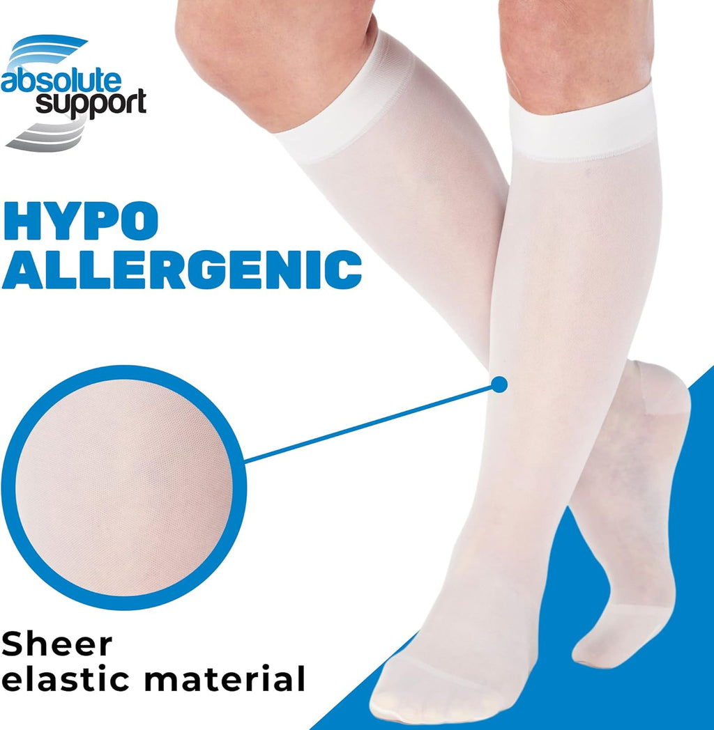 (3 Pairs - Closed Toe) Made in USA - Compression Socks for Women 15-20mmHg - Sheer Compression Knee High Stockings for Post Surgery, Pregnancy, Arthritis, Edema - White, Large - A101WH3-3