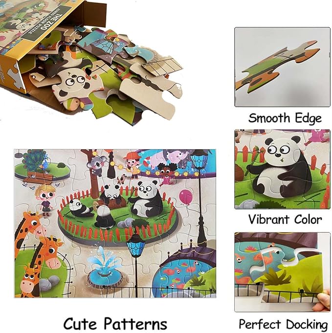 Jumbo Floor Puzzle for Kids, Large Jigsaw Puzzles 35 Piece for Kids Ages 3-5,Preschool Learning & Education Toys, Gifts for 4-8 Year Old Boys and Girls (Panda Animals)-BubblyBeeBaby
