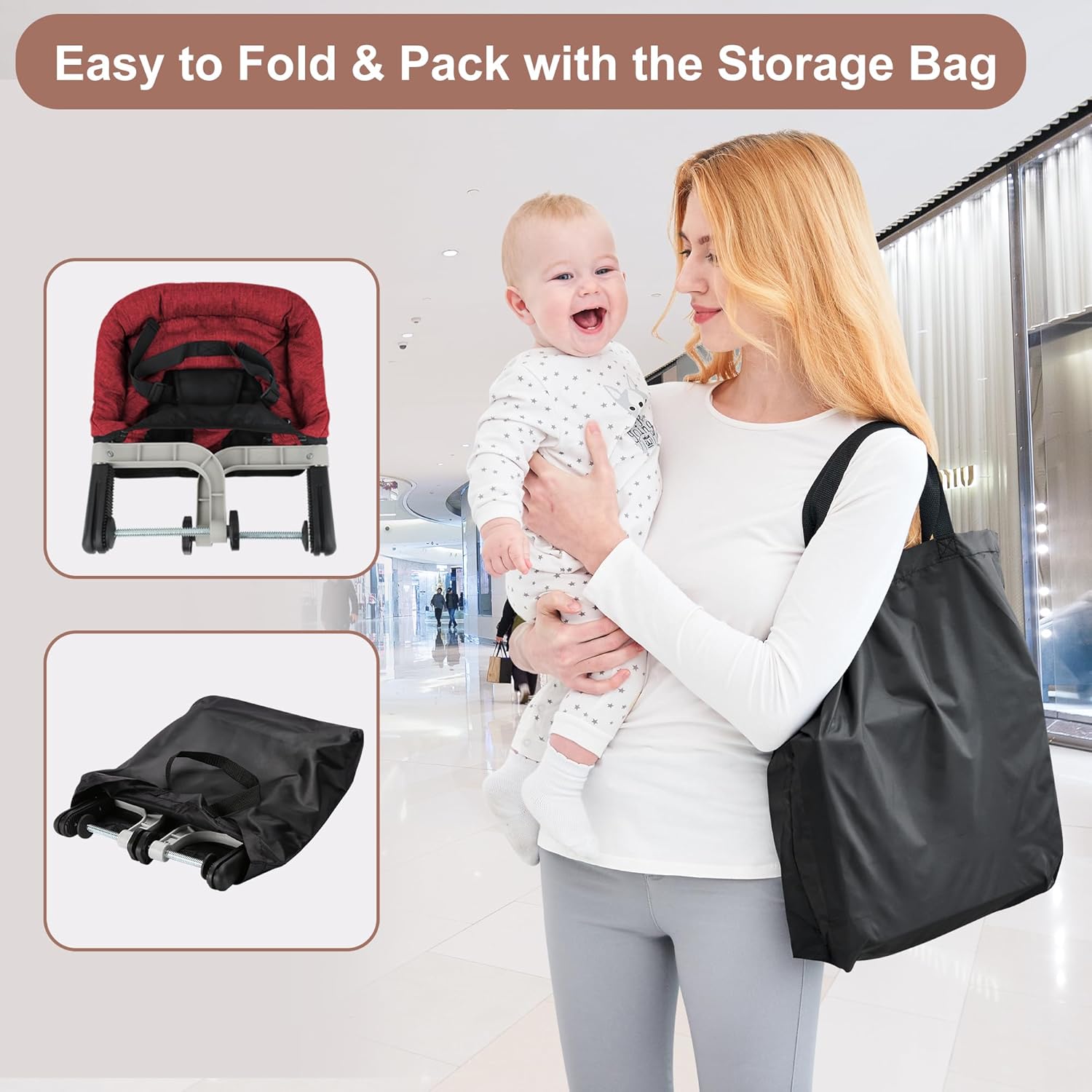 Hook On Chair,Clip on High Chair, Fold-Flat Storage Portable Baby Feeding Seat, High Load Design, Attach to Fast Table Chair Removable Seat for Home and Travel(Red)