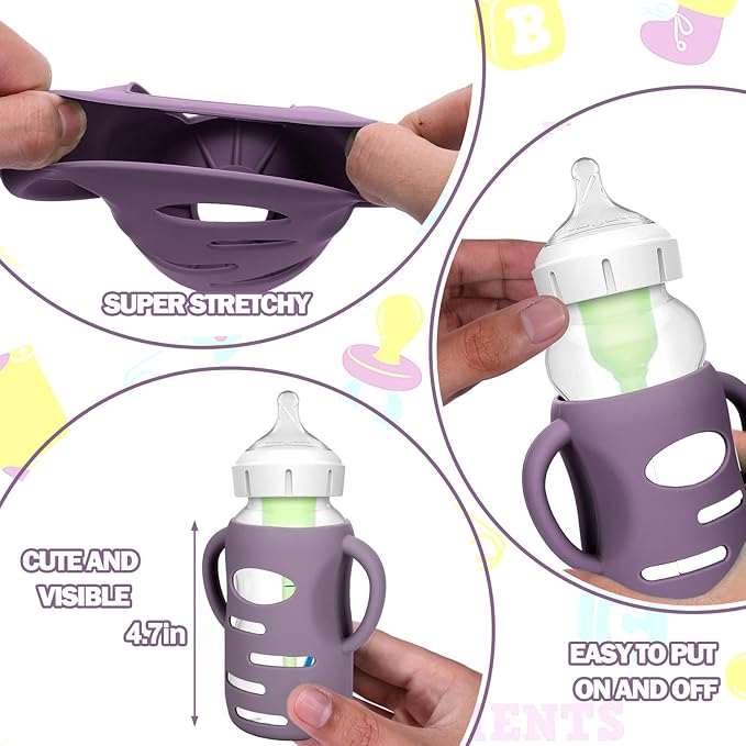 BUSOHA 3 Pack Silicone Sleeves for Dr. Brown's Glass Baby Bottles - Drop Protection Baby Bottle Sleeves Compatible with Dr. Brown's Newborn Glass Bottles with Silicone Handles,9oz-BubblyBeeBaby