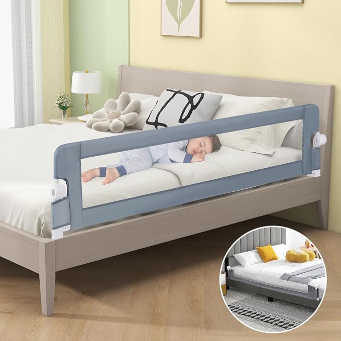 HONEY JOY Bed Rail for Toddlers, Extra Long, Foldable Portable Swing Down Safety Bed Guard Rail, Toddler Bed Rails for Crib, King Queen Full Twin Size Bed Mattress (Light Gray, 2 Pack, 71 Inch)-BubblyBeeBaby